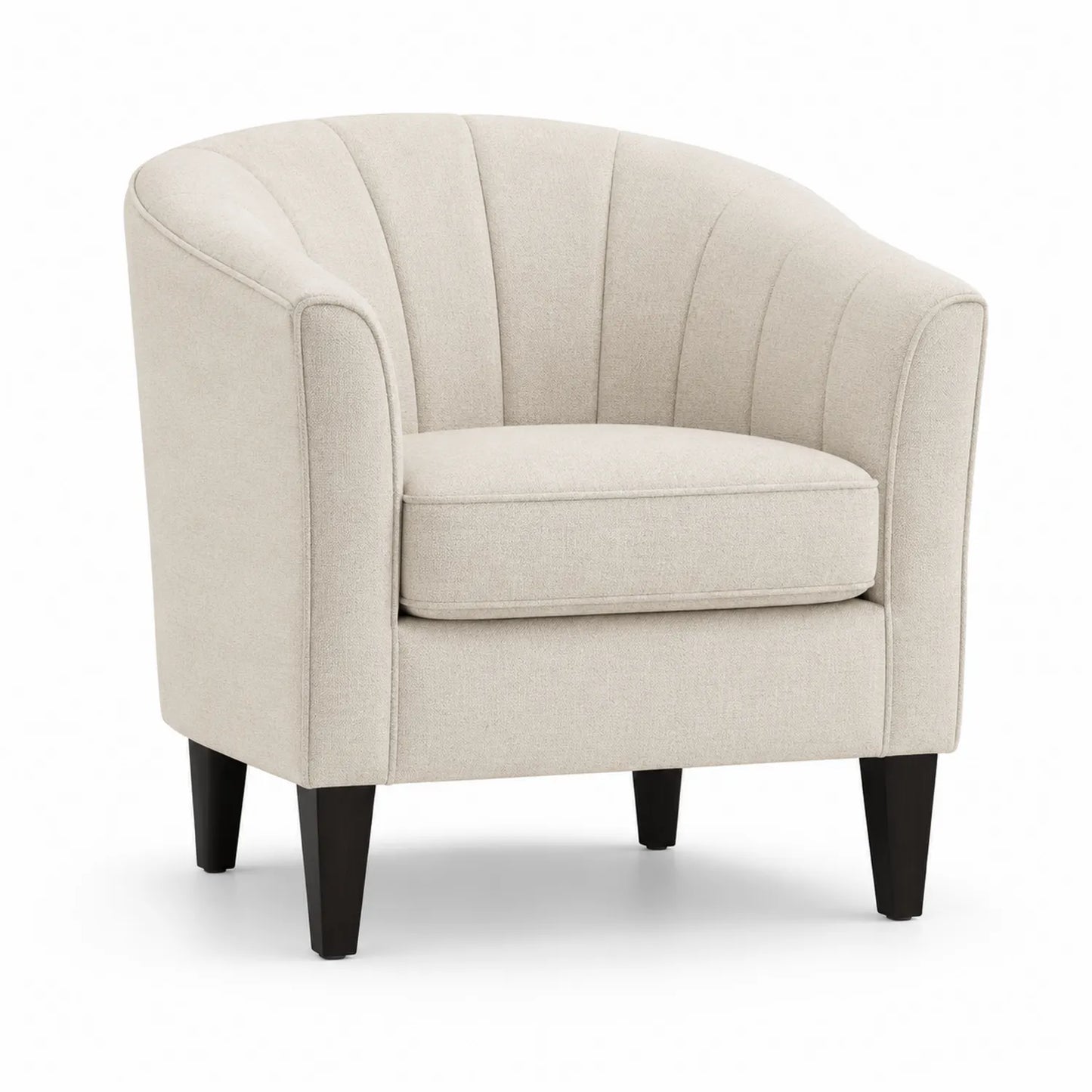 Poltrona tessuto beige con gambe in legno