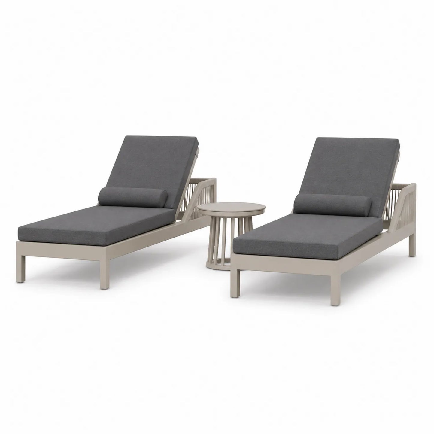Set di lettini da esterno in alluminio e tessuto grigio con tavolino