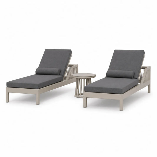 Set di lettini da esterno in alluminio e tessuto grigio con tavolino