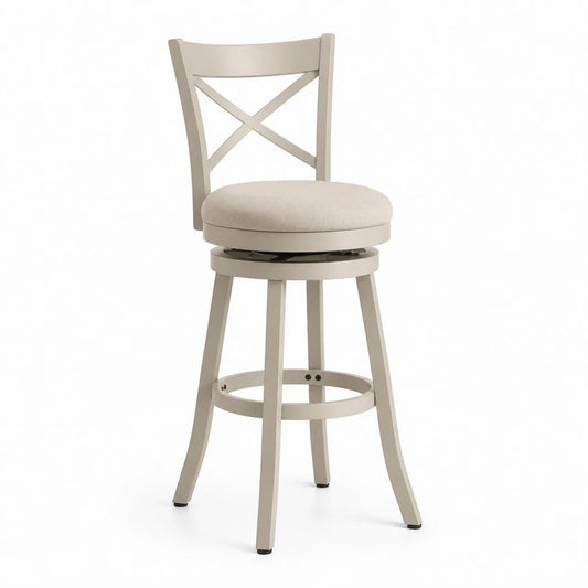 Sgabello Girevole in Metallo con Seduta in Tessuto Beige