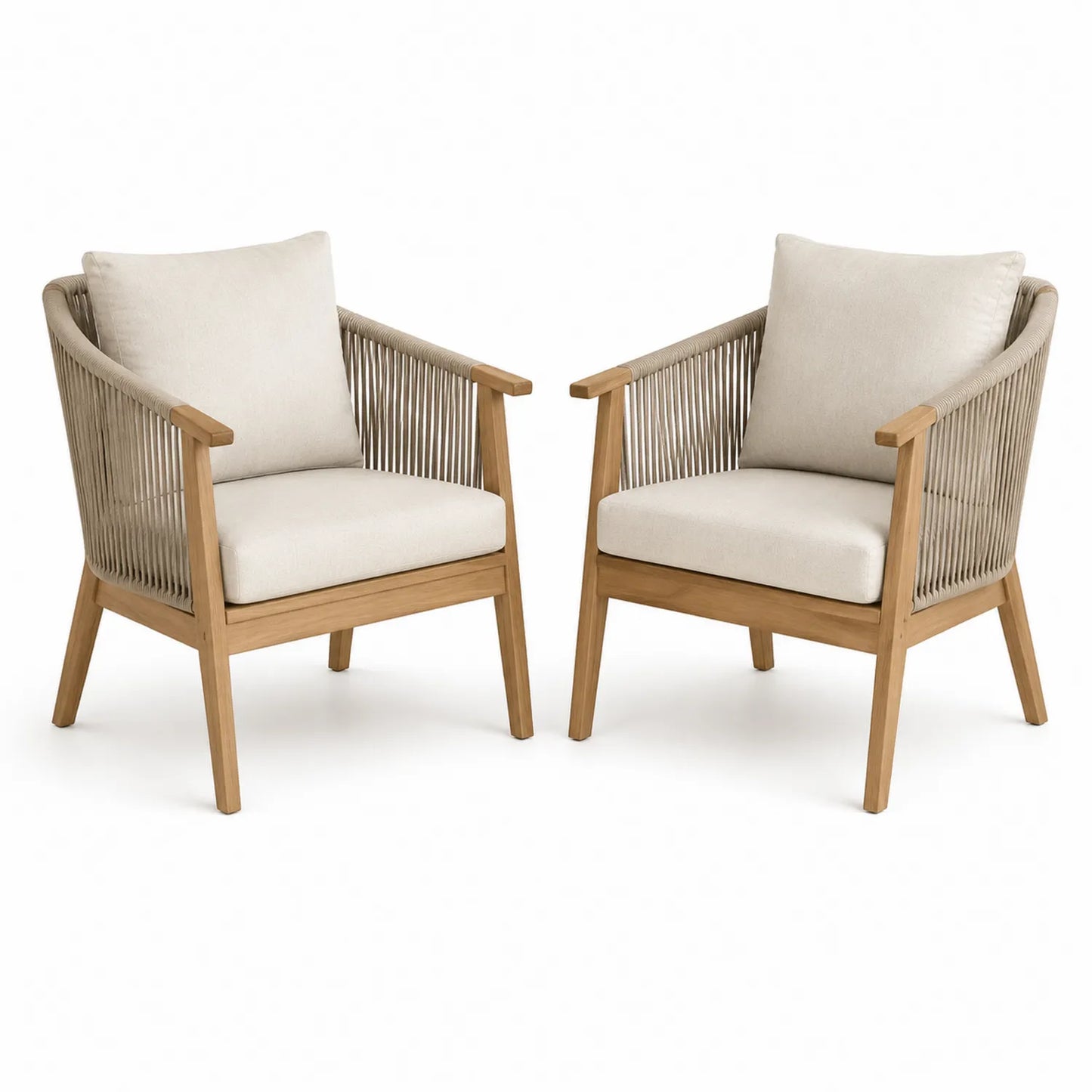Set di Sedie da Esterno in Teak e Corda Beige