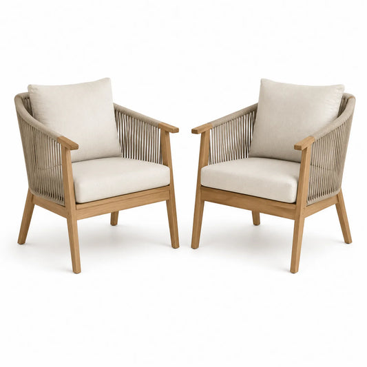 Set di Sedie da Esterno in Teak e Corda Beige