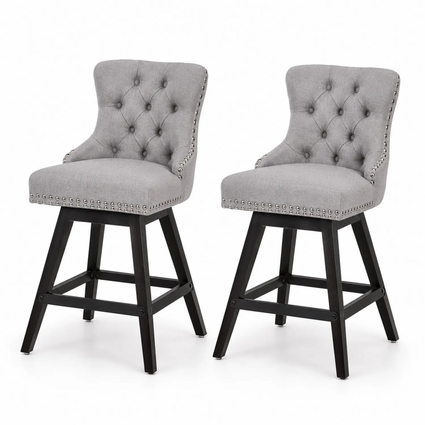 Set di 2 Sgabelli in Tessuto Grigio con Gambe in Legno