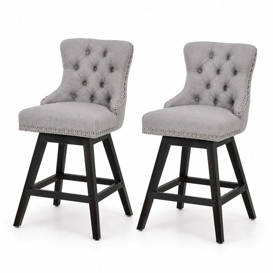 Set di 2 Sgabelli in Tessuto Grigio con Gambe in Legno