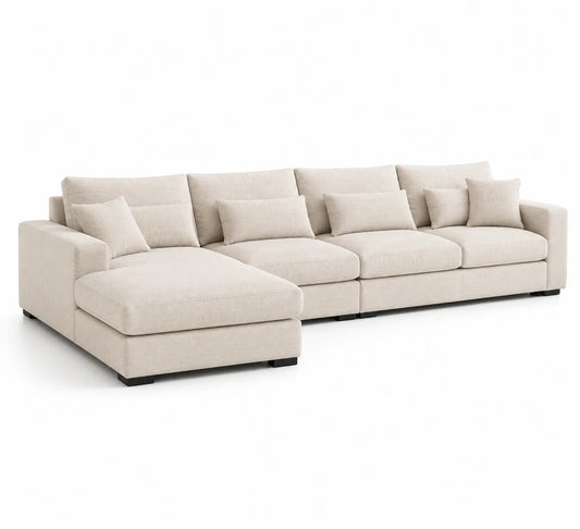 Divano angolare modulare in tessuto beige 300x170x85 cm