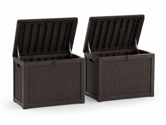 Set di 2 Bauli da Esterno in Resina Effetto Rattan Marrone