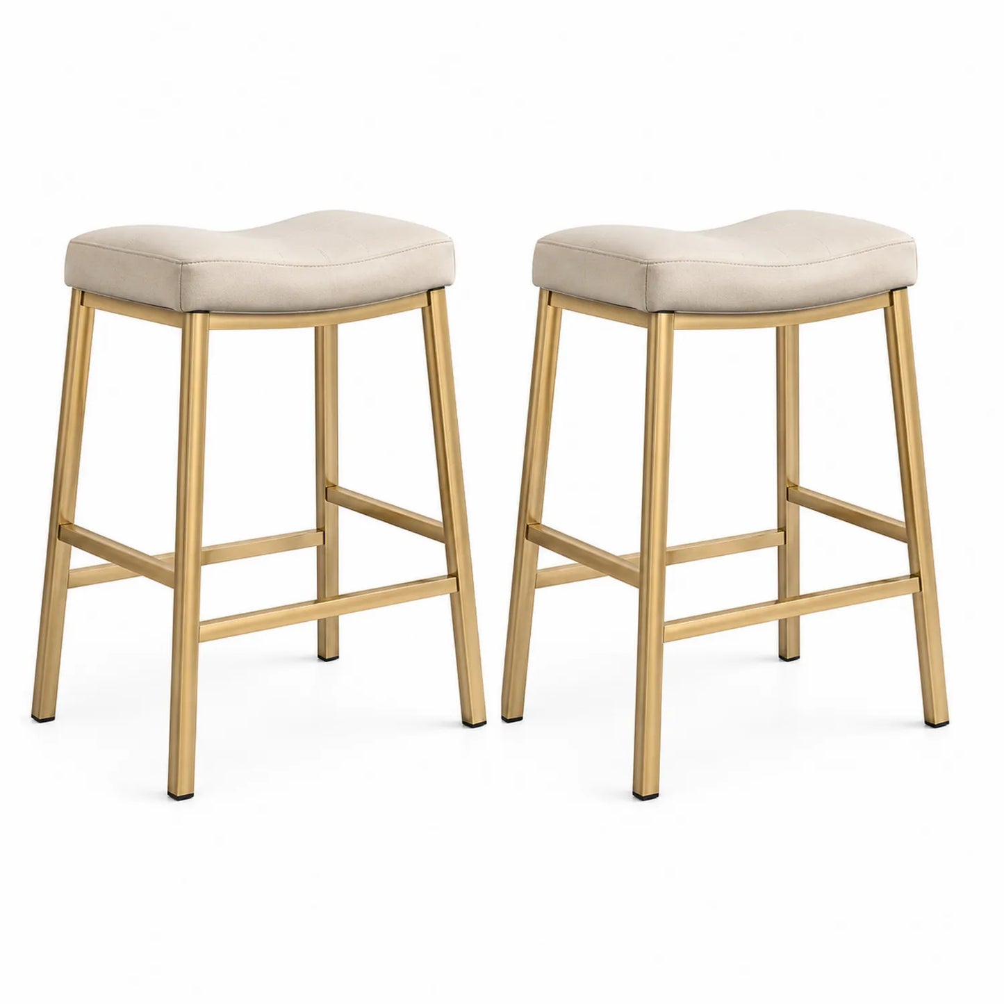 Set di 2 sgabelli da bar con struttura in metallo dorato e seduta in tessuto beige