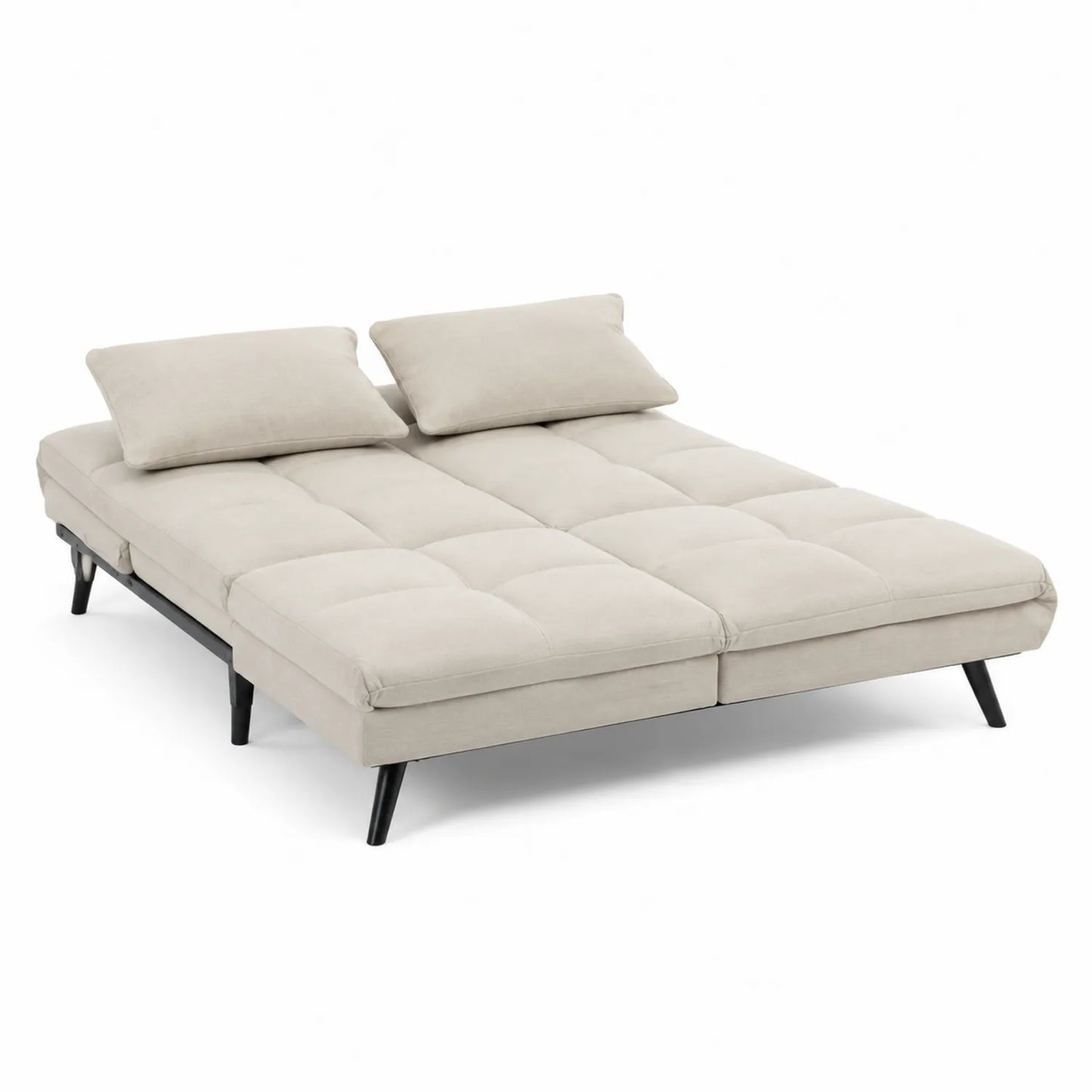 Divano Letto in Tessuto Beige con Cuscini Inclusi