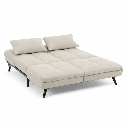 Divano Letto in Tessuto Beige con Cuscini Inclusi