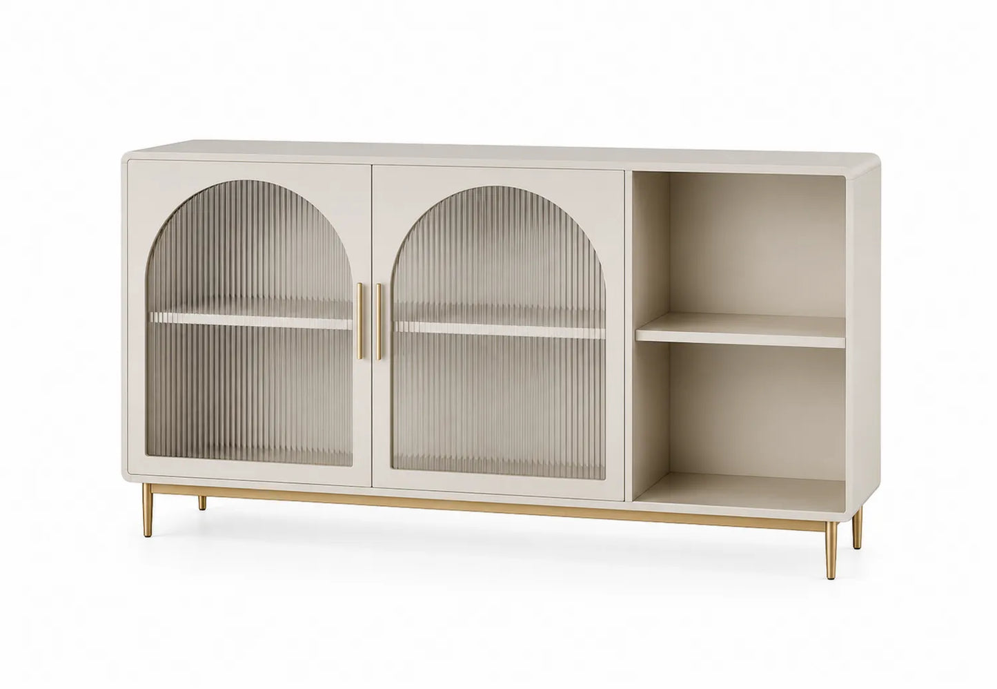 Credenza in MDF, Vetro e Metallo Beige 160x75x40 cm