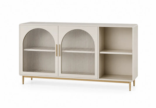 Credenza in MDF, Vetro e Metallo Beige 160x75x40 cm