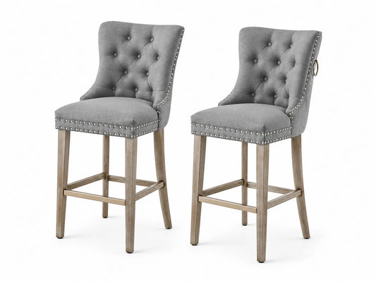 Set di 2 sgabelli da bar in legno e tessuto grigio 104 cm