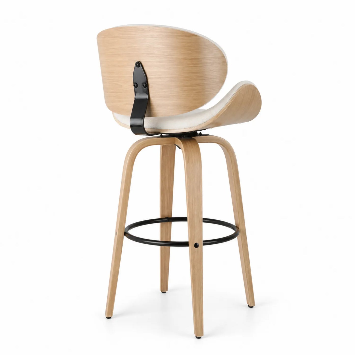 Sgabello da Bar in Legno con Rivestimento Beige