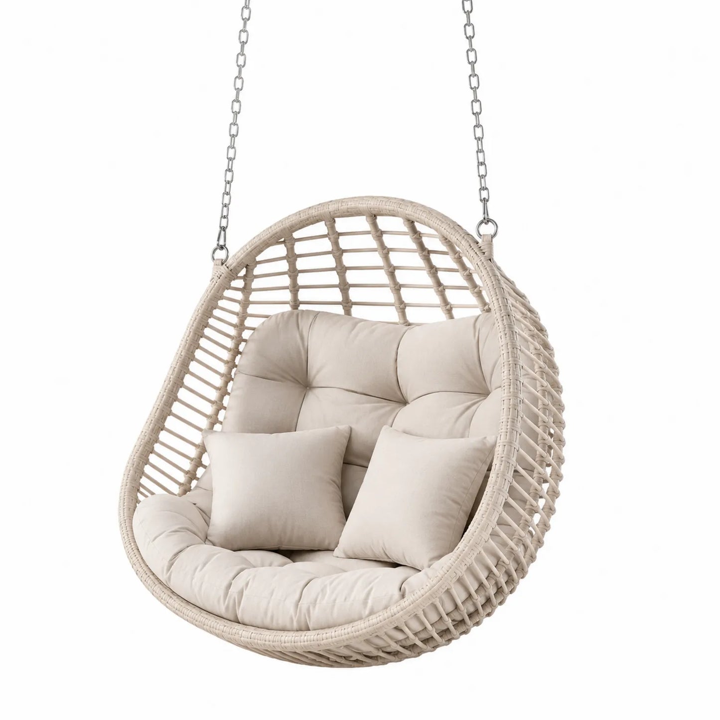 Sedia a Dondolo Sospesa in Rattan con Cuscini Beige