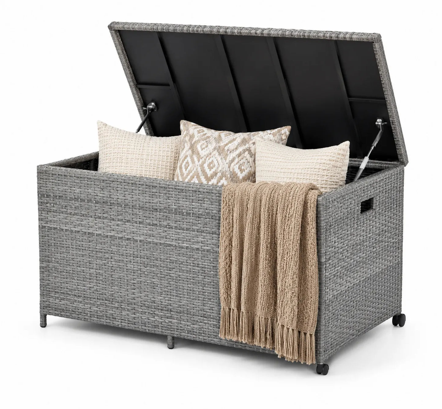 Cassapanca in Polyrattan Grigio con Coperchio
