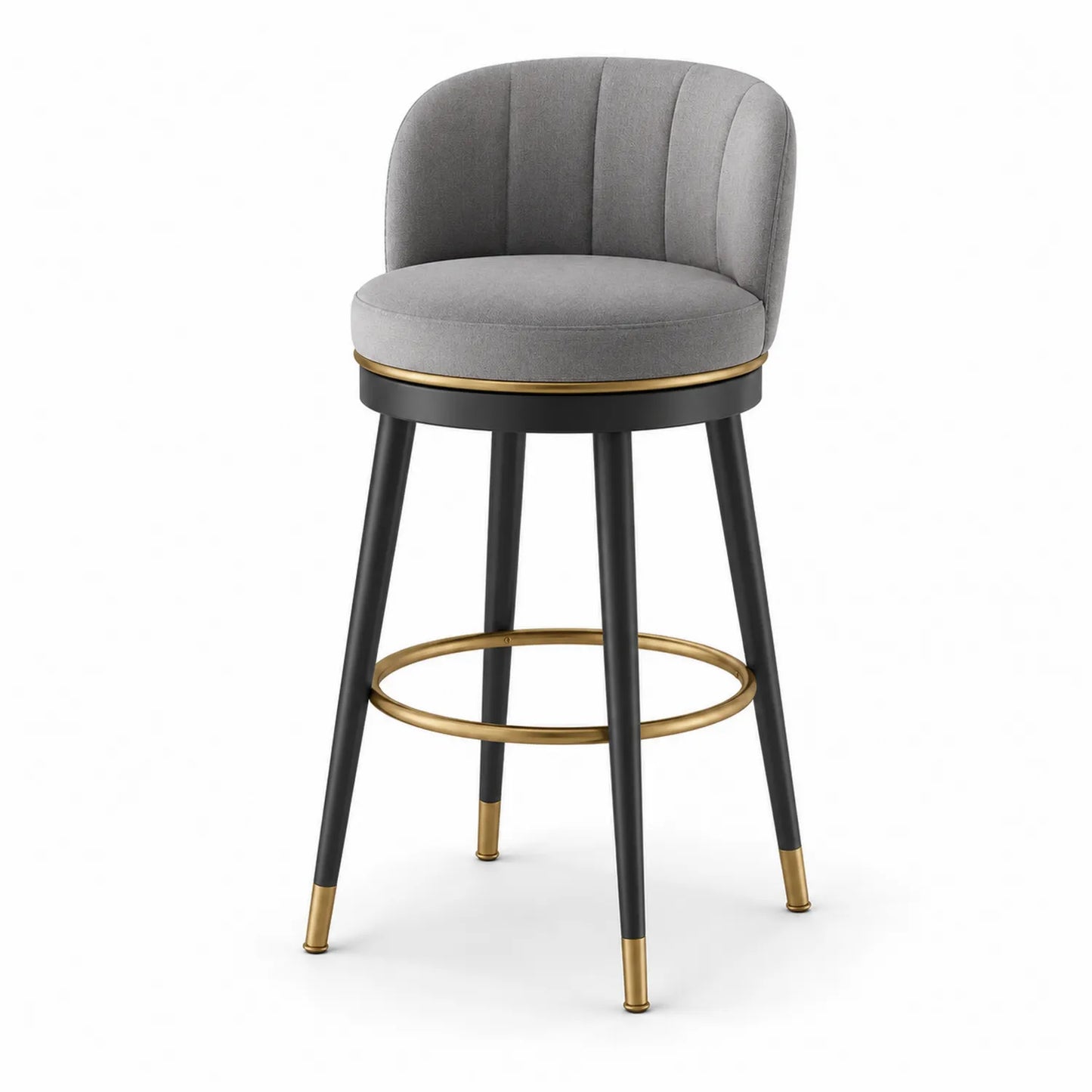 Sgabello da bar in tessuto grigio con struttura in metallo e ottone, altezza 75 cm