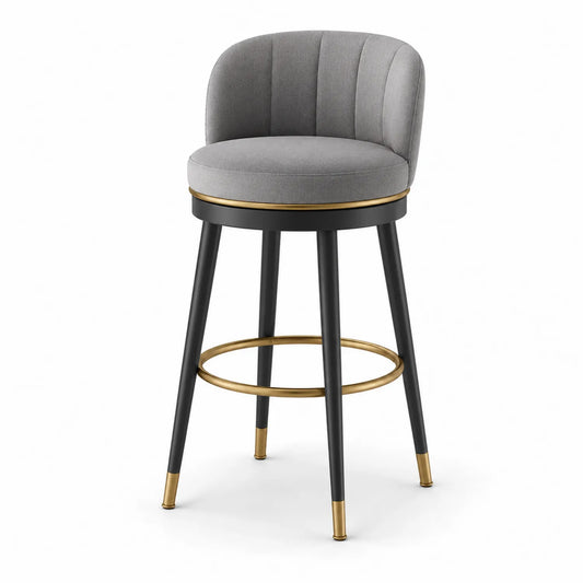 Sgabello da bar in tessuto grigio con struttura in metallo e ottone, altezza 75 cm