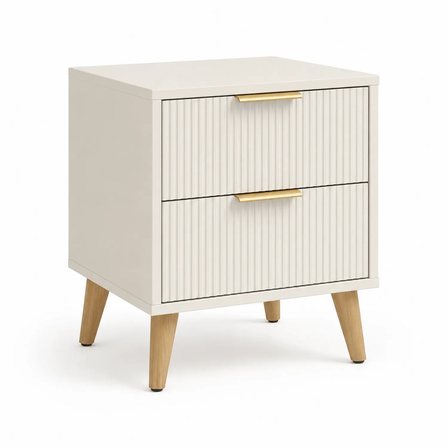 Comodino due cassetti MDF bianco con gambe in legno