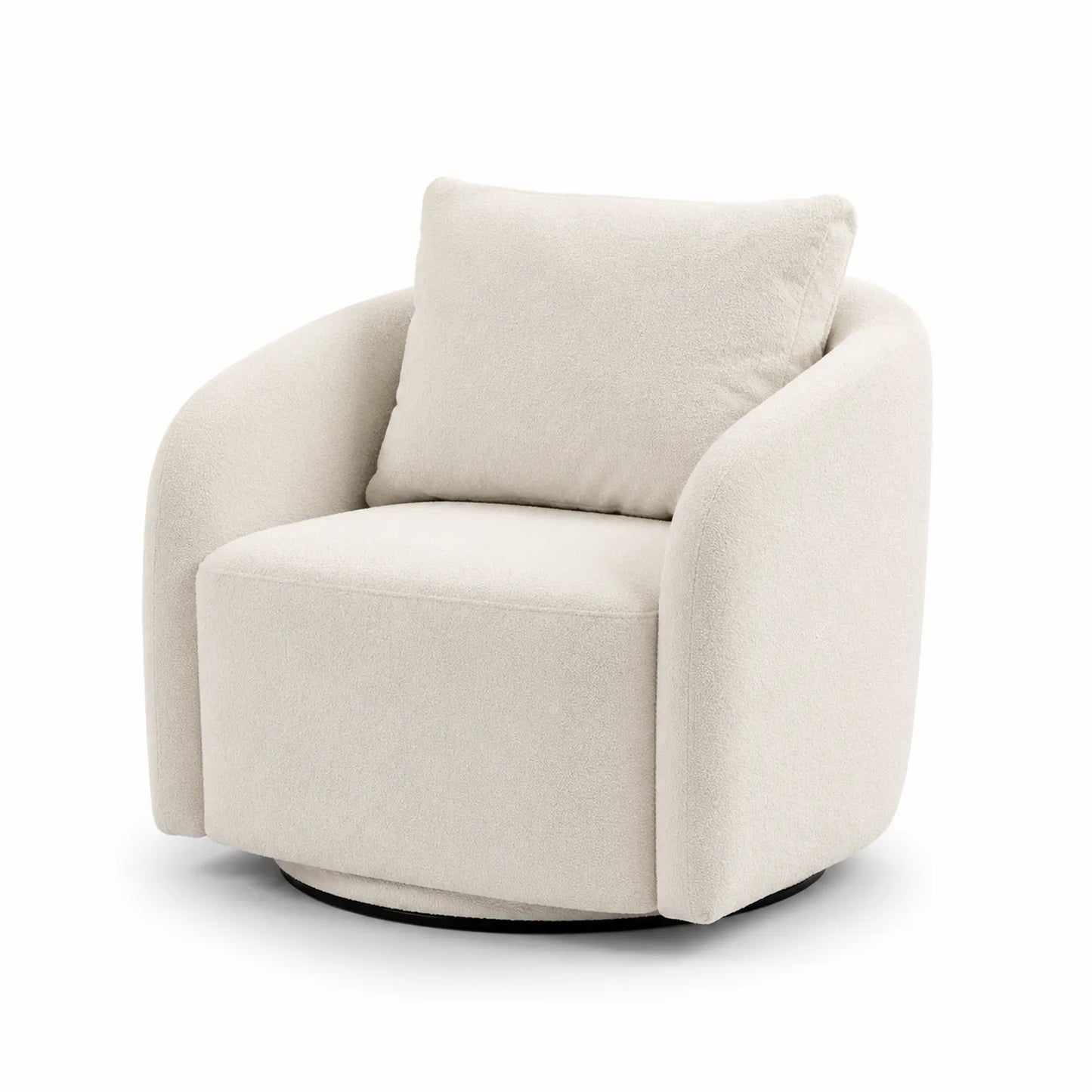 Poltrona girevole in tessuto bouclé bianco 75x85x95 cm