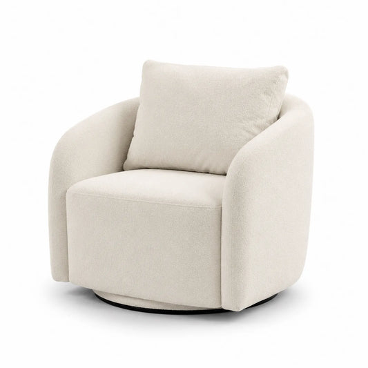 Poltrona girevole in tessuto bouclé bianco 75x85x95 cm