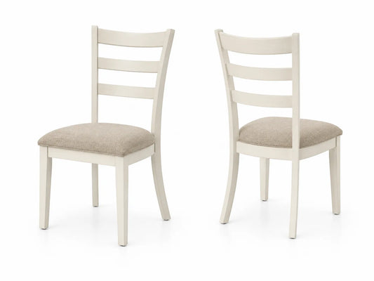 Sedie in legno verniciato bianco con seduta in tessuto beige set di 2