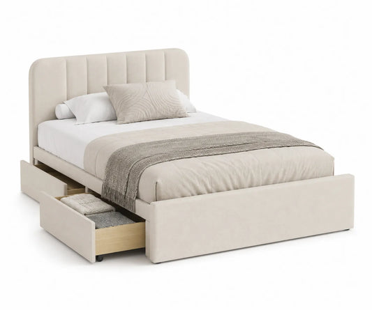 Letto matrimoniale in legno e tessuto con cassetti 200x160 cm