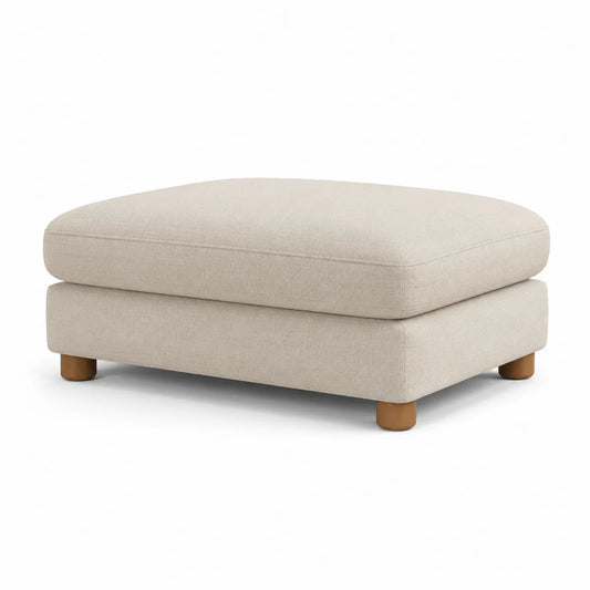 Poggiapiedi in Lino Beige con Gambe in Legno Massello