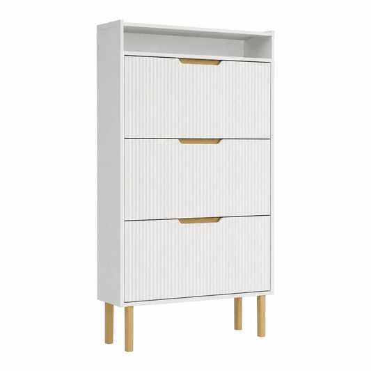 Mobile contenitore in MDF bianco con maniglie in legno massiccio