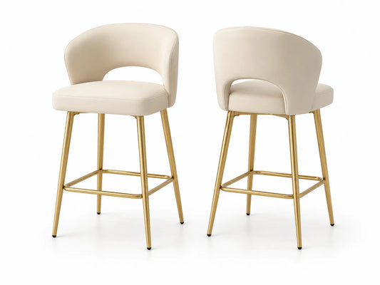 Sgabelli da Bar in Pelle Sintetica con Struttura in Metallo Oro, Beige