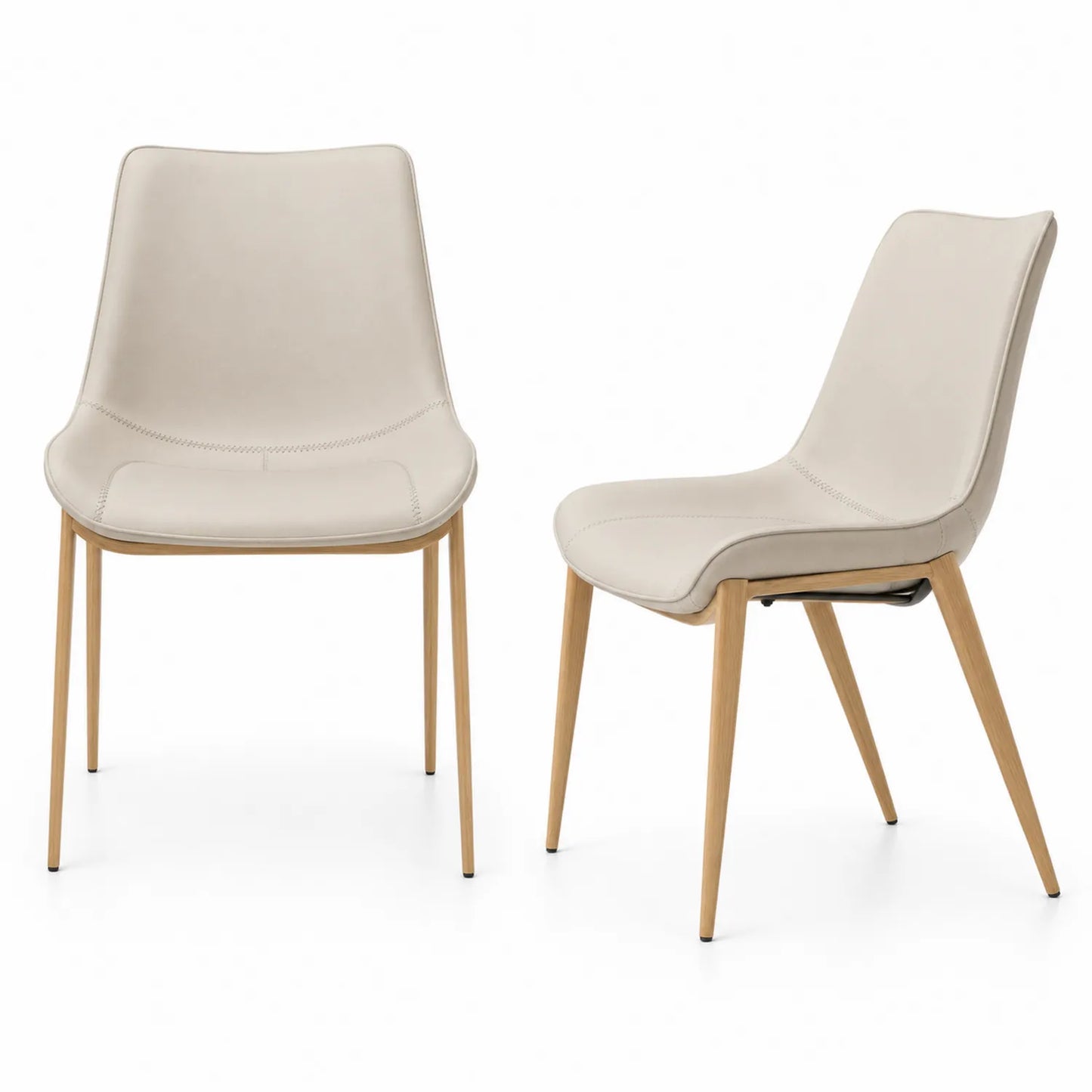 Set di 2 Sedie in Similpelle Beige con Gambe in Legno