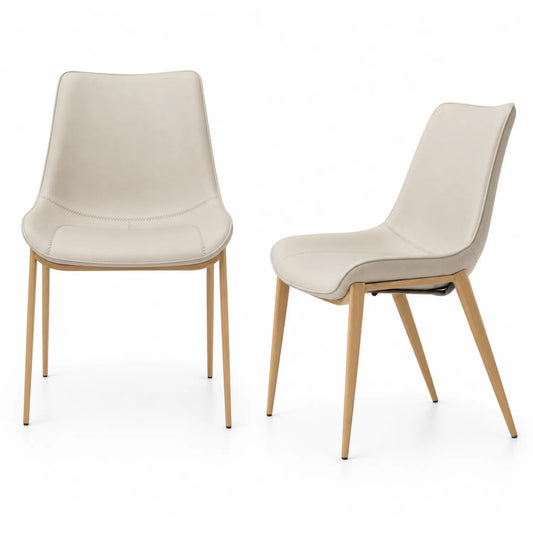 Set di 2 Sedie in Similpelle Beige con Gambe in Legno