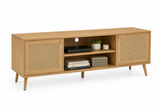 Mobile TV in Legno e Rattan Colore Naturale 150x40x50 cm