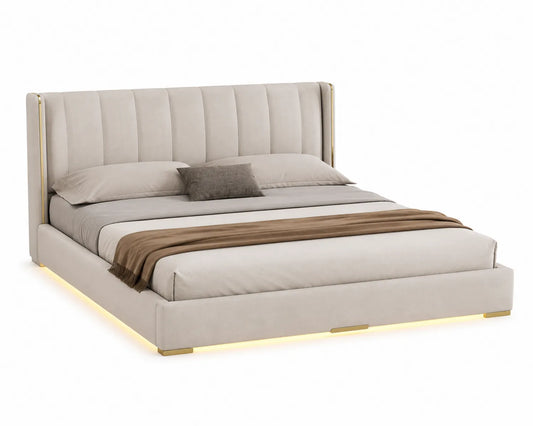 Letto matrimoniale beige in tessuto 200x180 cm