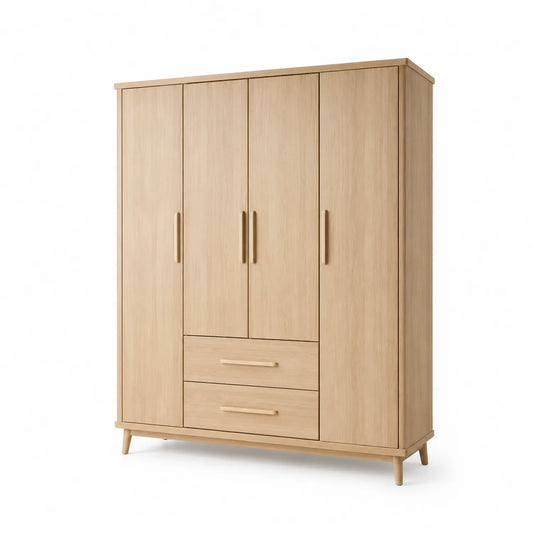 Armadio guardaroba 4 ante in legno con 2 cassetti