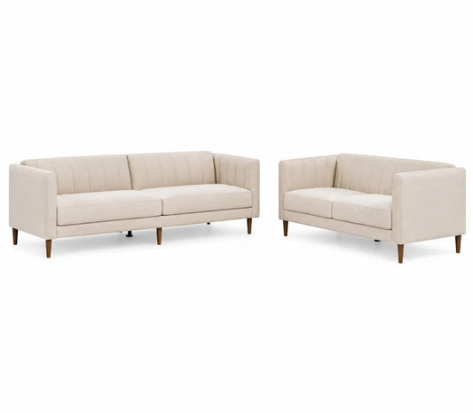 Set divani 3 posti e 2 posti tessuto poliestere Beige gambe legno massello
