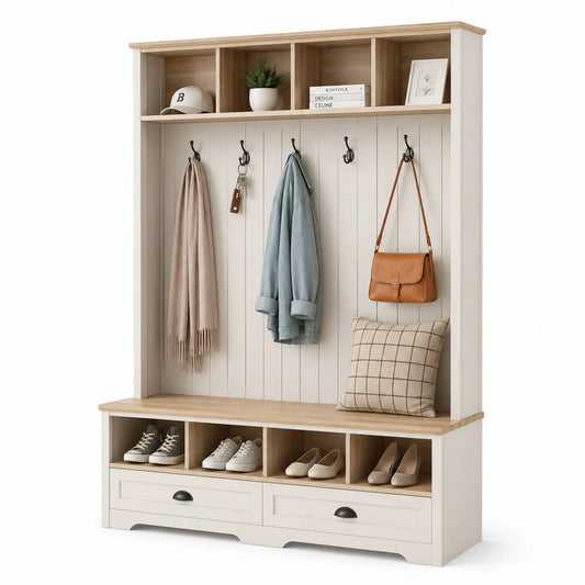 Appendiabiti Ingresso con Panca e Scaffali in Legno MDF 190x120x40cm