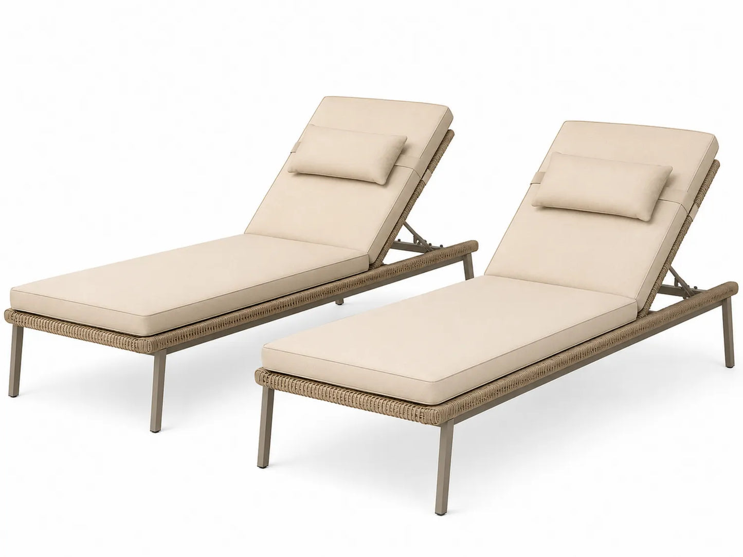 Set di 2 chaise longue in metallo e rattan con cuscini regolabili beige