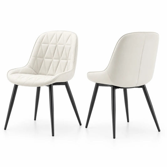Set di 2 sedie da pranzo in ecopelle bianca con gambe in metallo