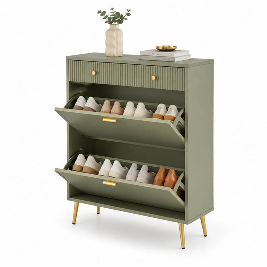 Scarpiera in Legno MDF Verde con Gambe in Metallo 80x120x30 cm