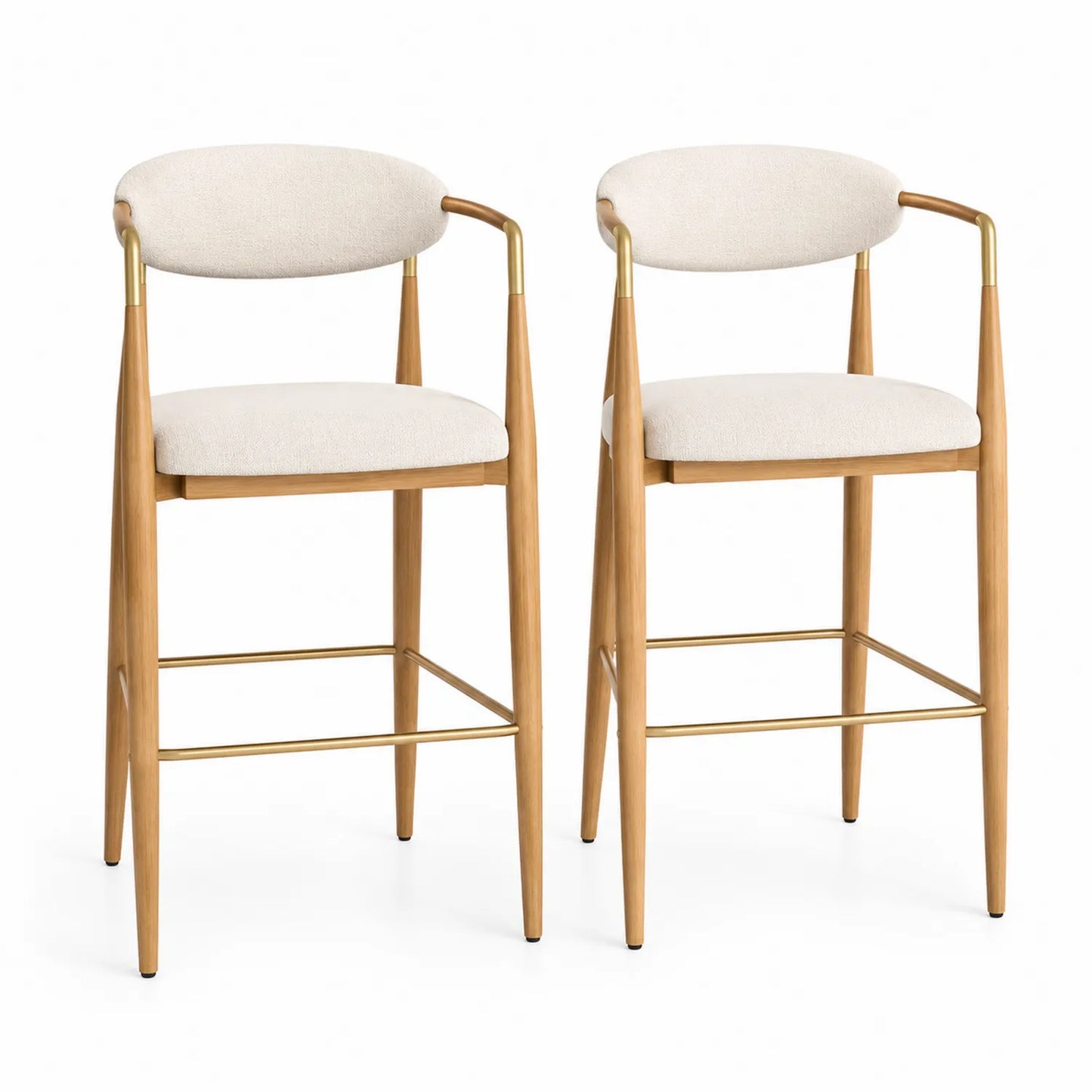 Set di 2 sgabelli da bar in legno con rivestimento in tessuto beige