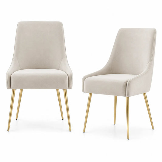 Set di 2 sedie da pranzo in velluto con gambe in metallo dorato