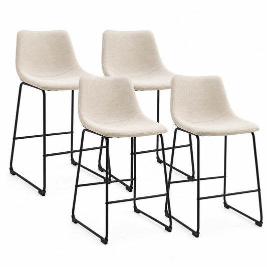 Set di 4 sgabelli da bar in tessuto poliestere beige e metallo nero