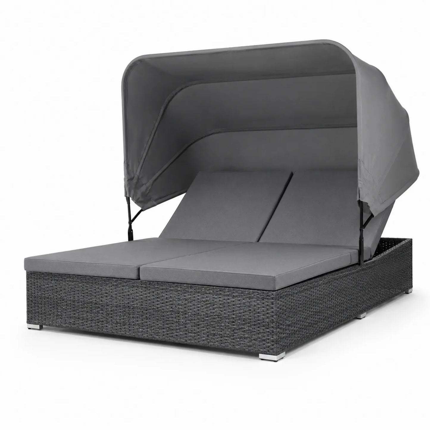 Letto da Esterno Doppio in Rattan con Cuscini e Tettuccio Grigio