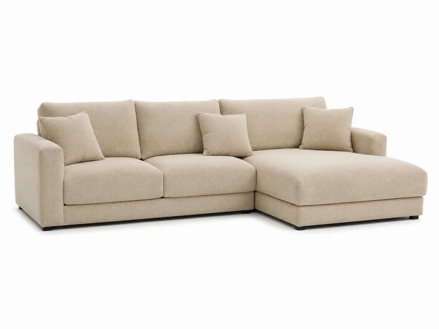 Divano ad angolo in tessuto poliestere beige con chaise longue